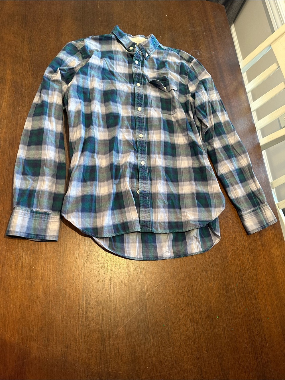 Men's Classic Blue and Green Plaid Button-Down Shirt